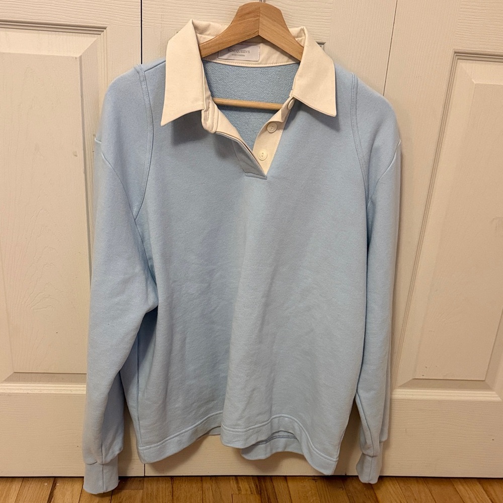 Boutique Light Blue Pullover with Cream Collar size M/L